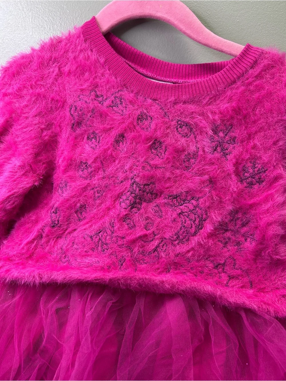 Girls' Fuchsia Fuzzy Tulle Dance Dress